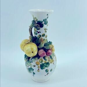 Vintage MCM Mid-Century Italian Barbotine Majolica 3D fruit apple 10” vase